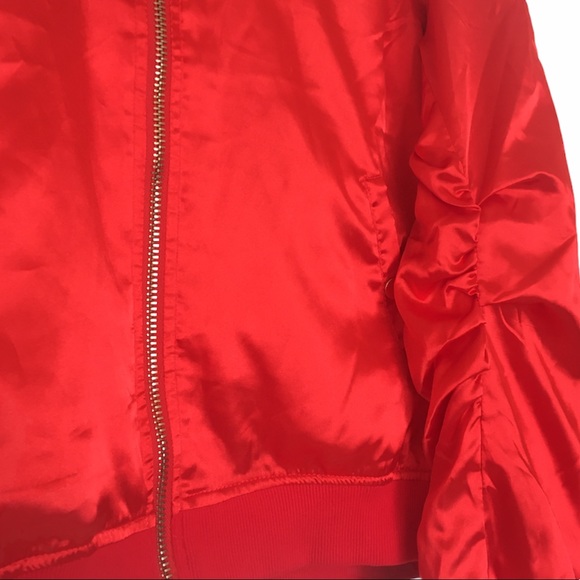 Red with Black Writing Holy Ghost Home Girls Bomber Jacket - Picture 3 of 5